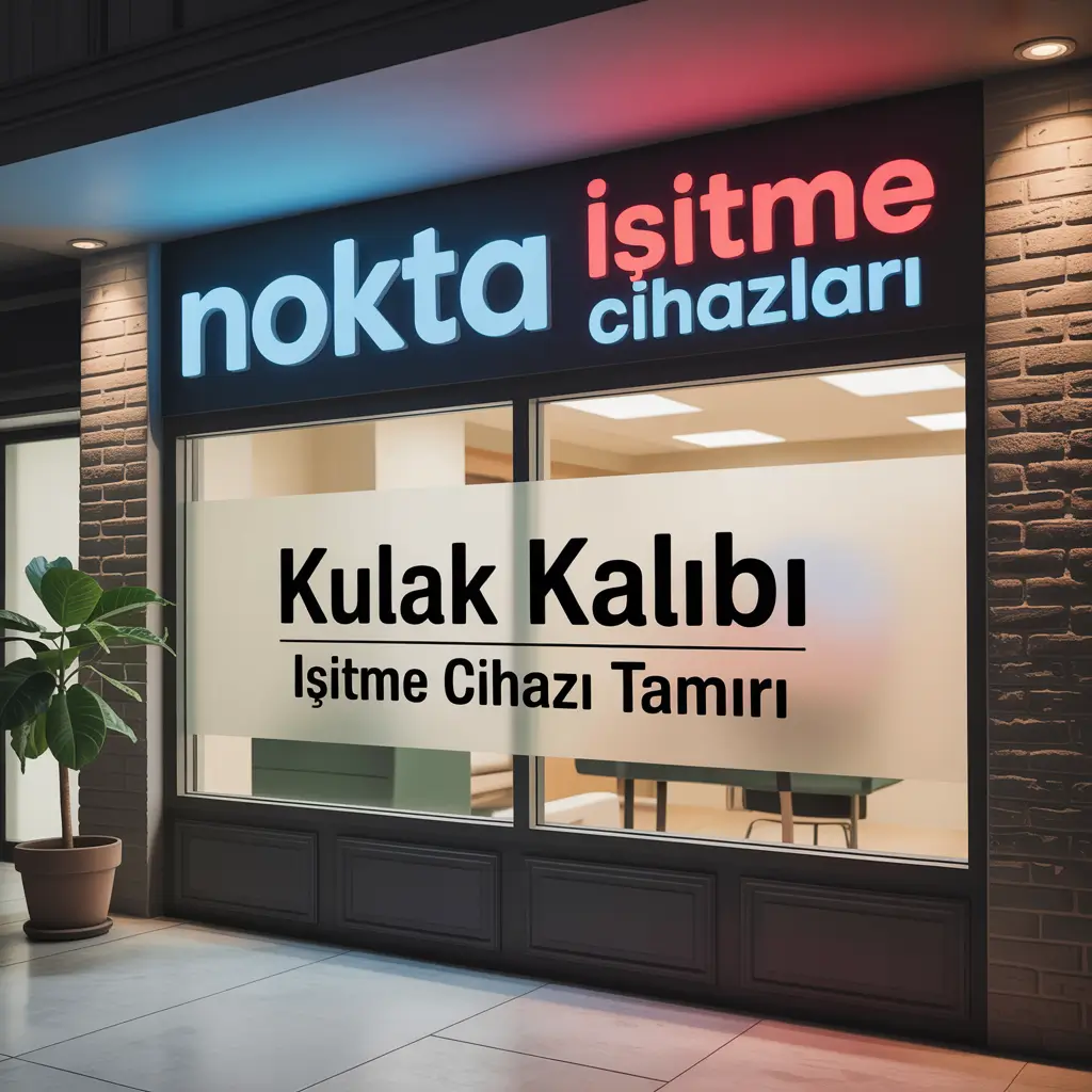 Nokta İşitme cihazları şube vitrini — kulak kalıbı ve işitme cihazı tamiri